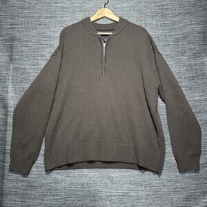 Rag & Bone Sweater Men's Large Brown 1/2 Zip Clarkson Wool Sheepskin Suede